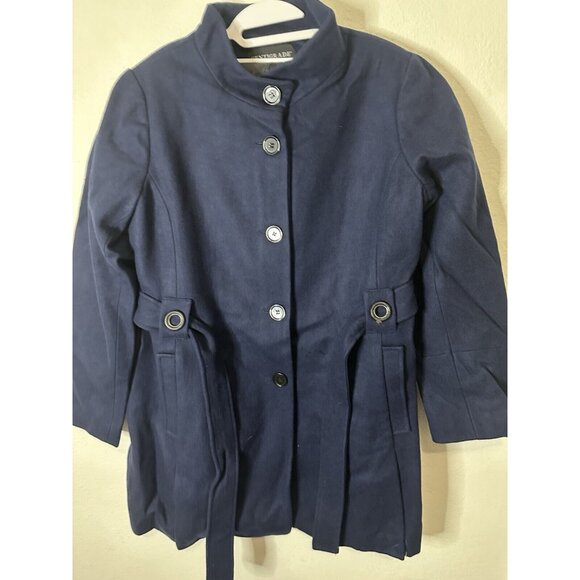 Centigrade Wool Blend Funnel Neck Coat with Self-tie Belt Blue Size Large - Picture 1 of 9